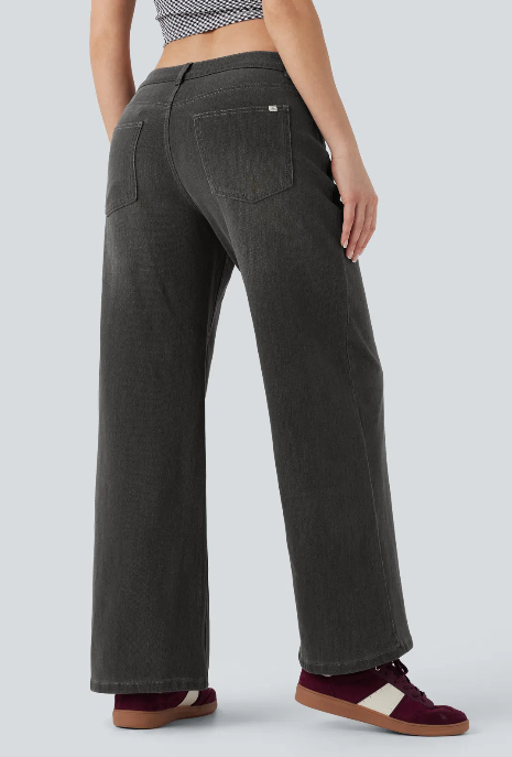 Kelby Flex™ Asymmetric Low Rise Zipper Pockets Baggy Wide Leg Washed Casual Jeans